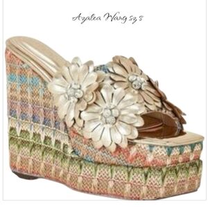 AZALEA WANG Monya Floral Embellished Multi Wedge Sandals Sz 8 New